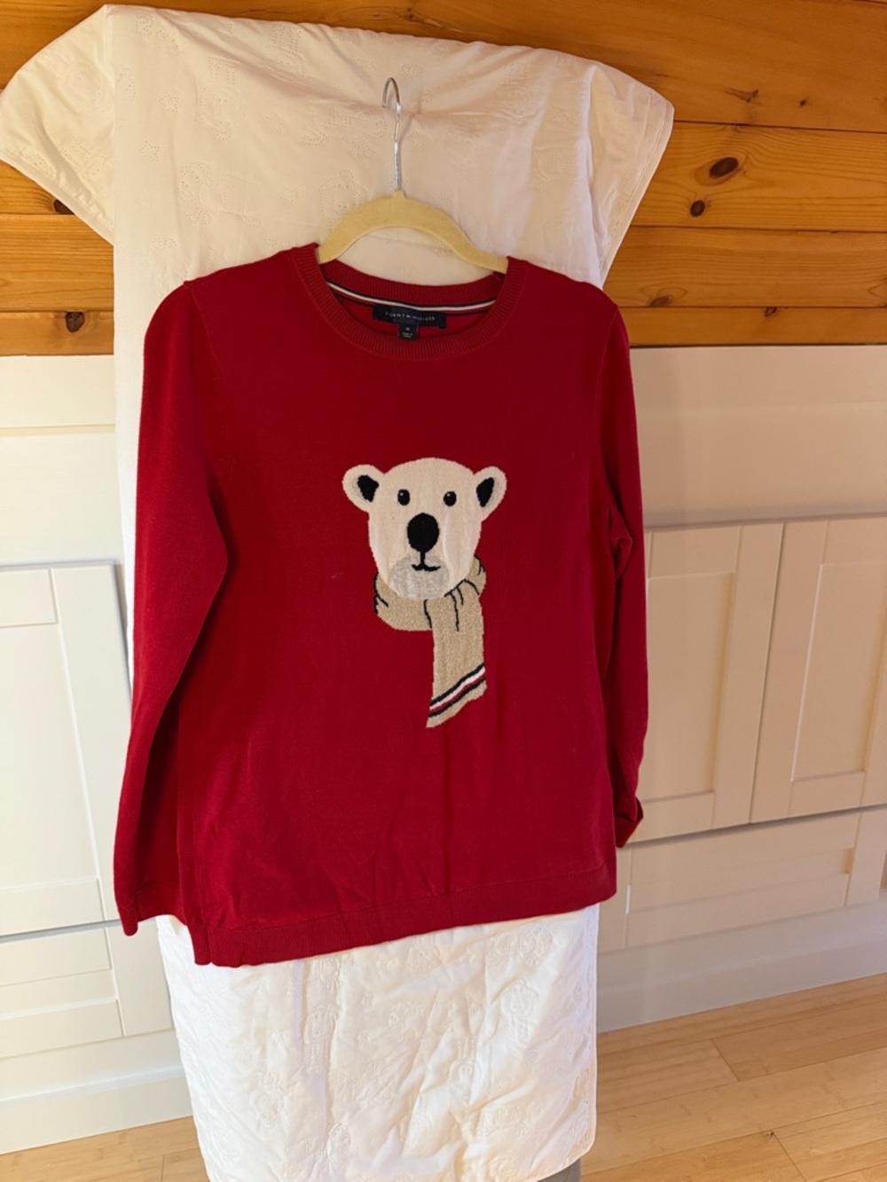 Tommy Hilfiger Red Crewneck Sweater with Polar Bear Motif